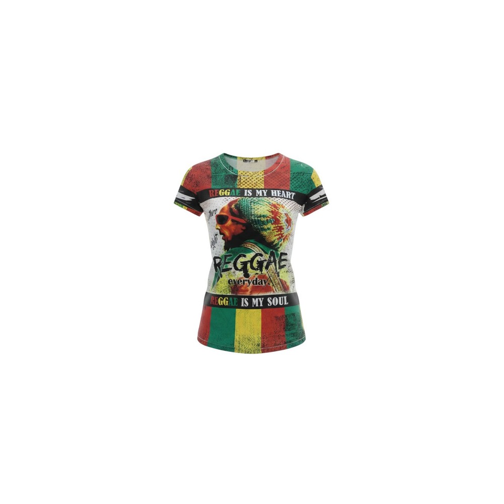 Cleo Apparel Reggae Graphic Tee Womens Medium Multi-Color Bob Marley Style Shirt